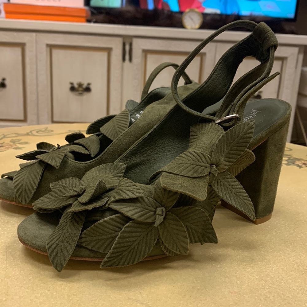 Jeffrey Campbell Olive Green Lonicera Heeled Sandals Size 8.5 Heel Height 3.5”